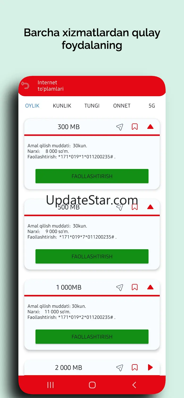 Mobiuz (UMS) USSD kodlar