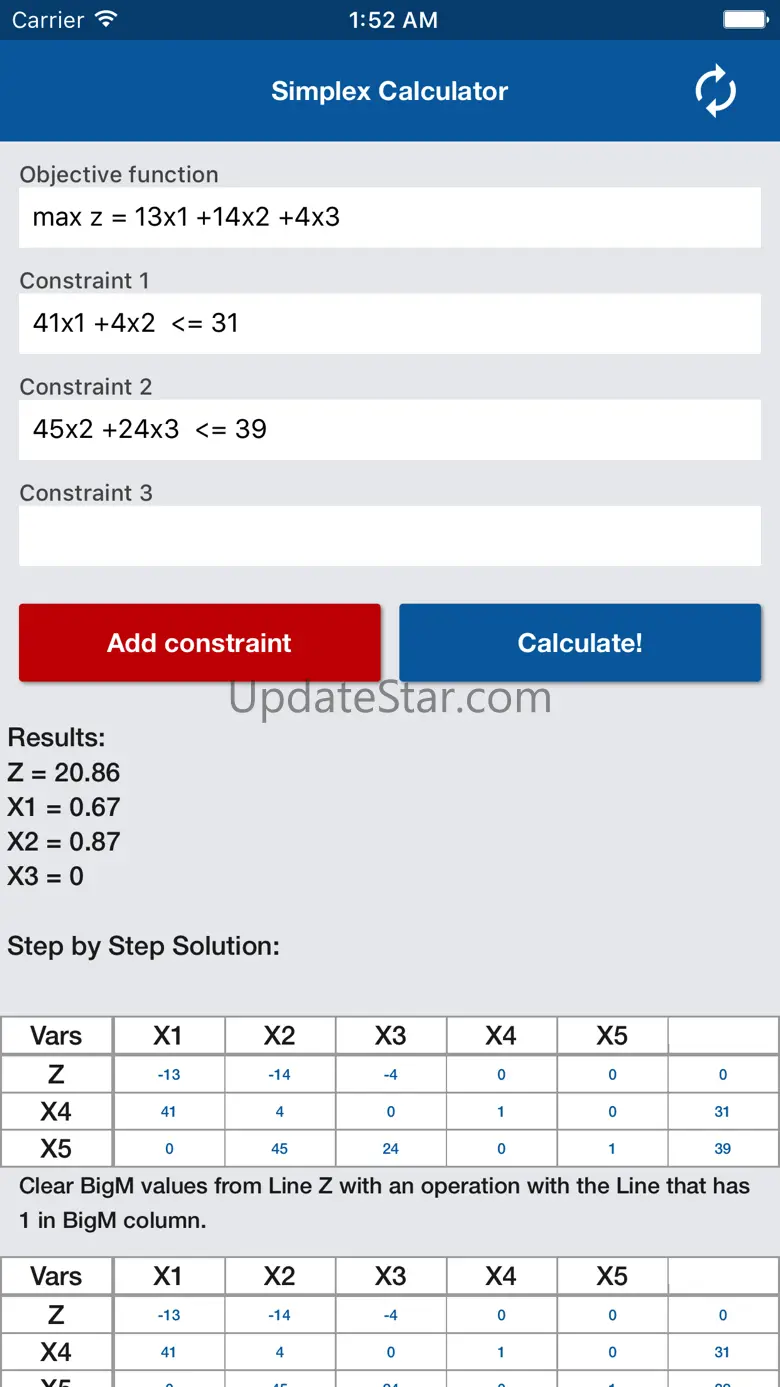 Simplex Calculator 1.0