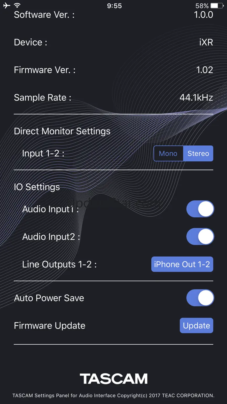 TASCAM Settings Panel for Audio Interface 1.0.0