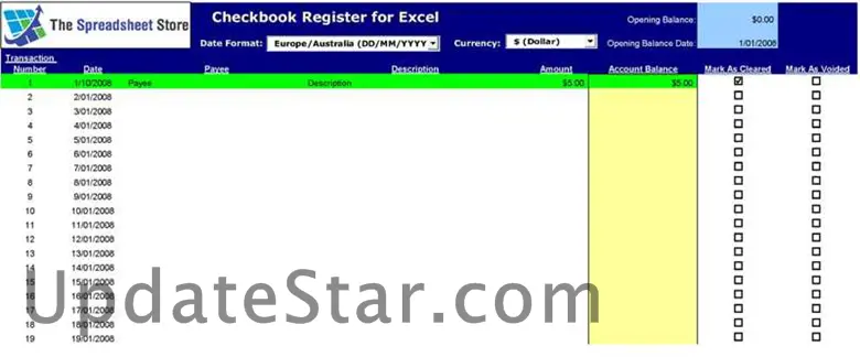 Checkbook Register for Excel 2.0