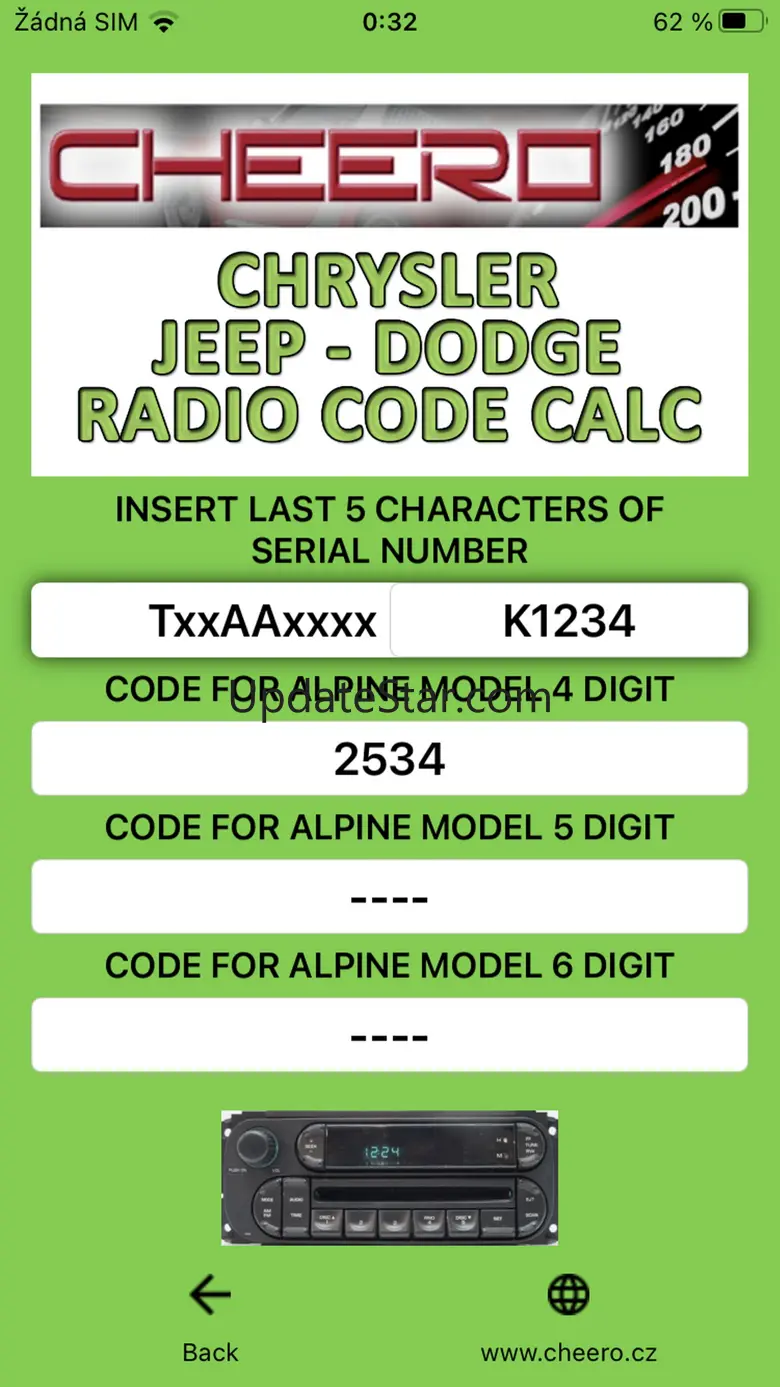 RADIO CODE for CHRYSLER JEEP 1.0