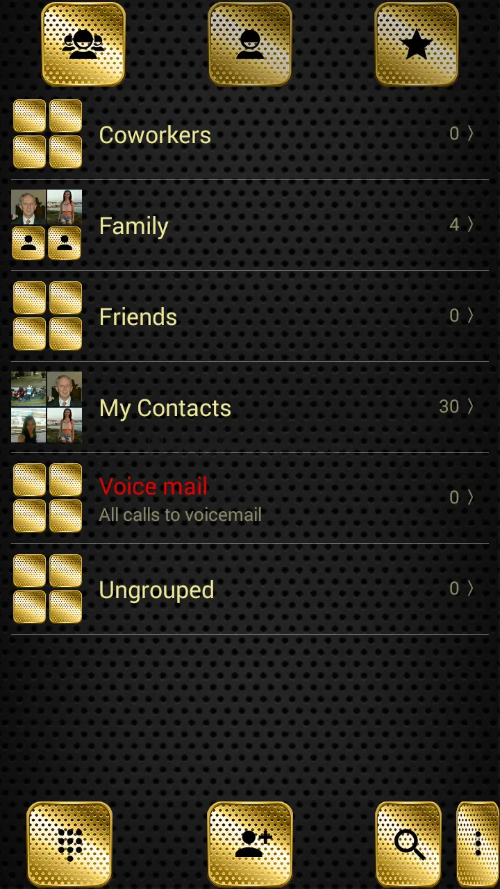 Dialer Theme Metal Gold Dots 4.0