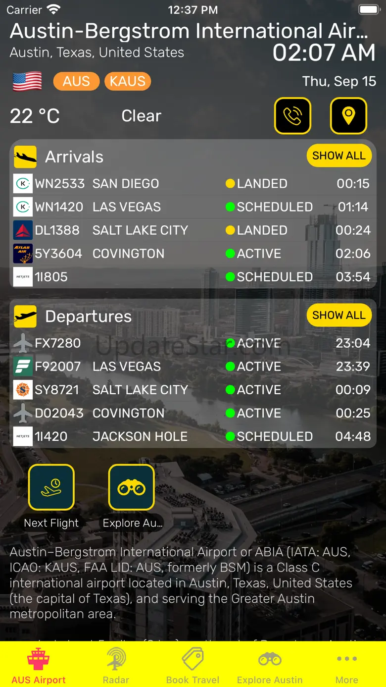 Austin Airport (AUS) + Radar 12.2
