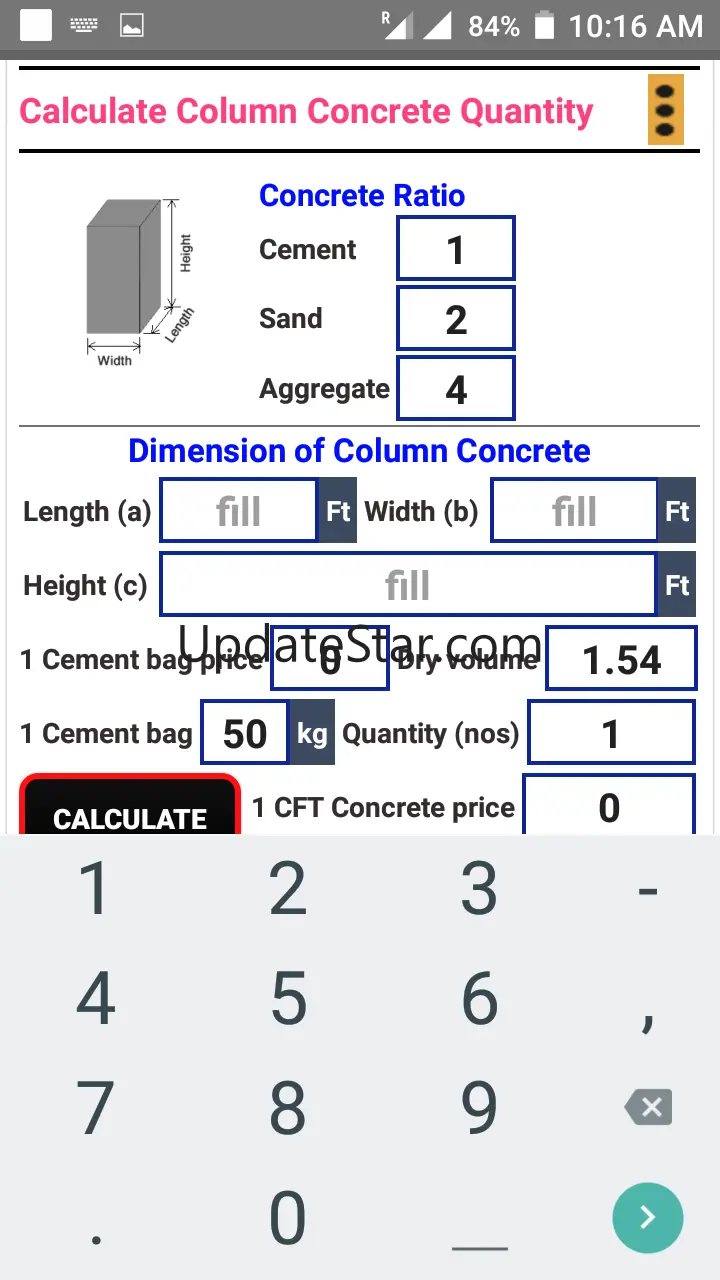 Concrete Calculator (Cement,Sa 1.21