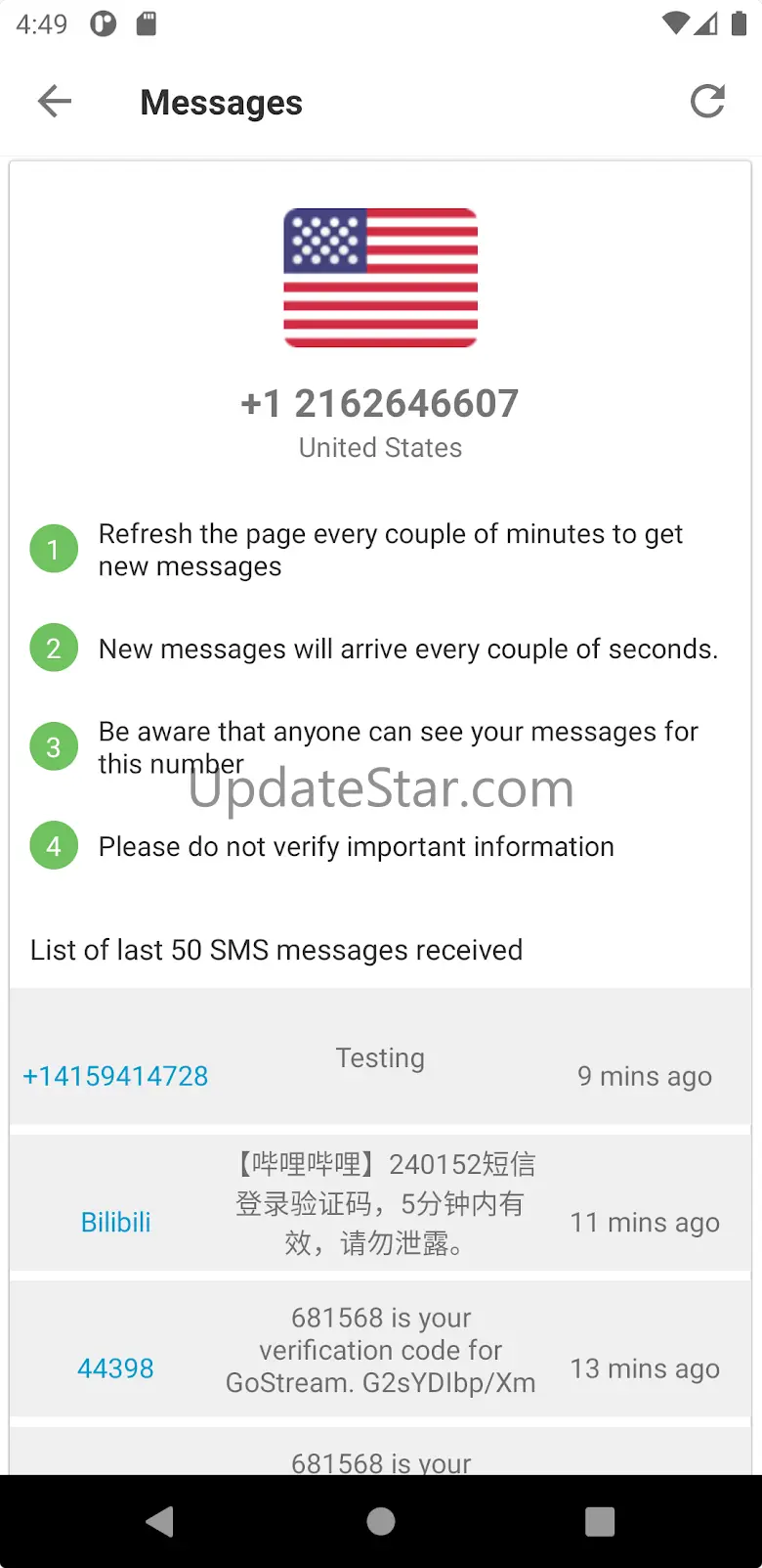 Temporary Numbers - Receive SM 1.0