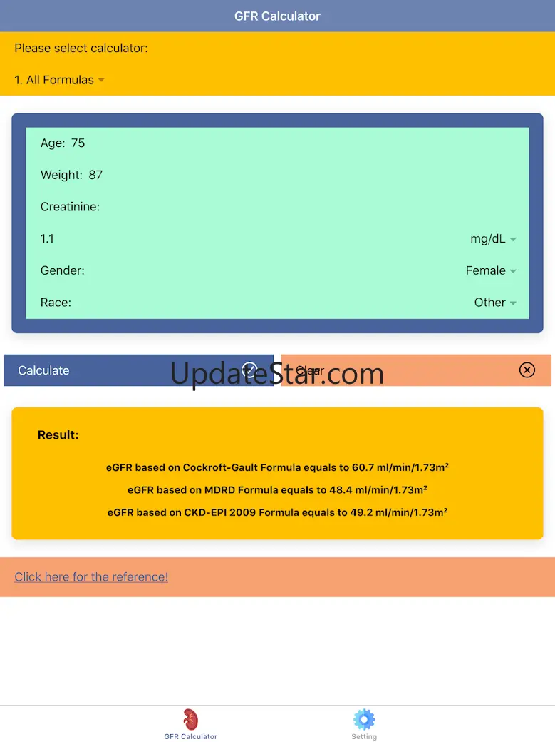 Pocket GFR Calculator