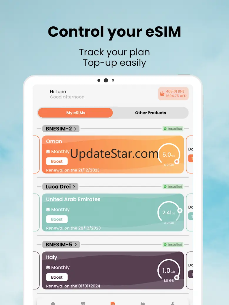 eSIM Mobile Data Packs: BNESIM 1.7.7