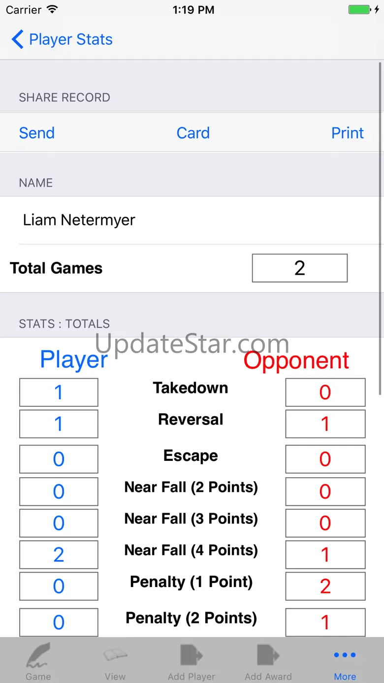 Wrestling Game & Player Stats 6.19