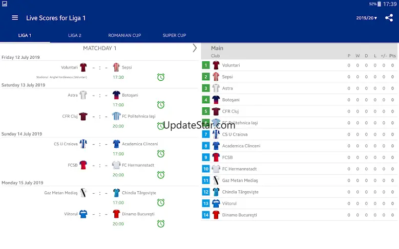 Live Scores for Liga 1 Romania 4.2.7