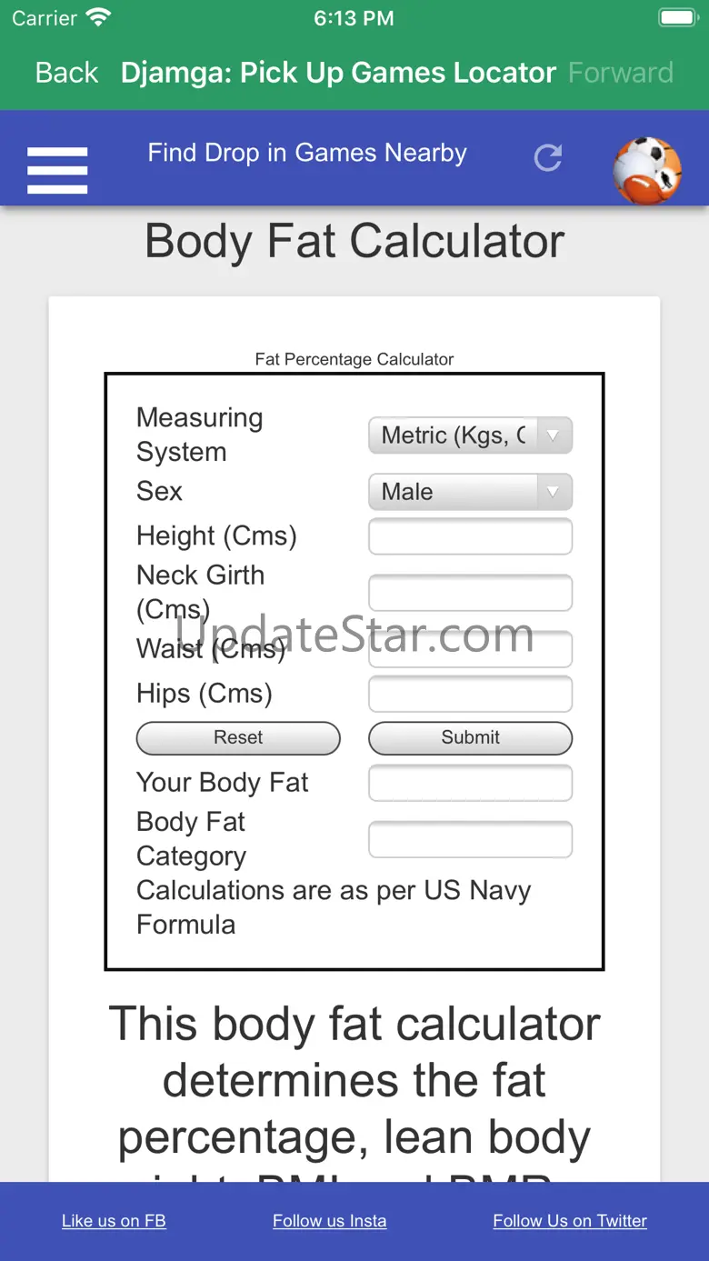 Djamga: Pick Up Games, BMR BMI 3.8