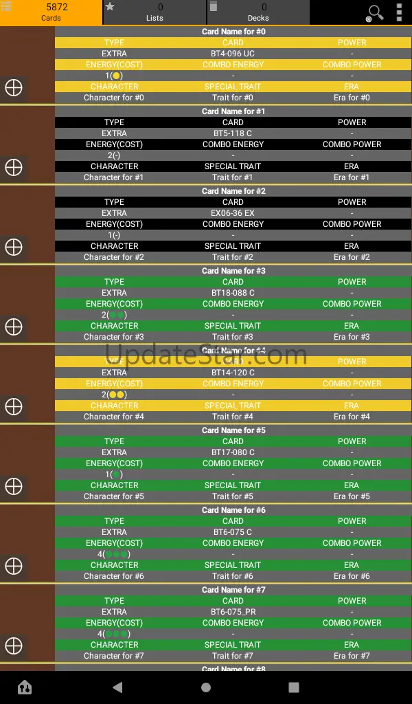 Database for Super Ball TCG 1.121