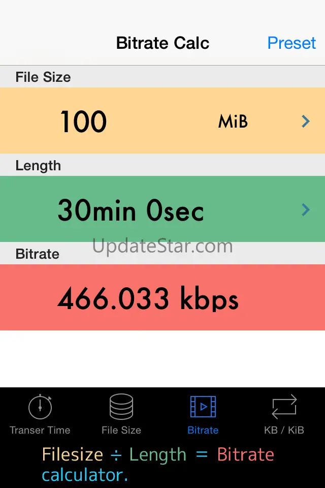 Bitrate Calc (bit rate, file size, and length calculator) 1.0.0