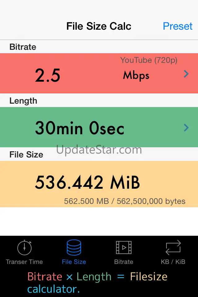 Bitrate Calc (bit rate, file size, and length calculator) 1.0.0