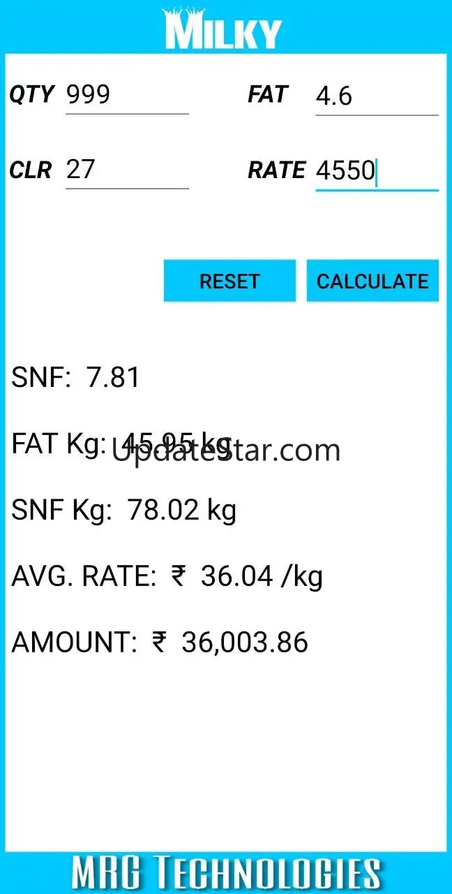 MRG Milk Rate Calculator 8.0