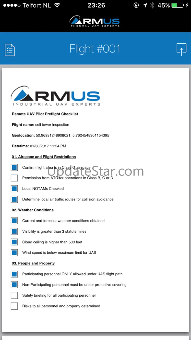 RMUS UAV Pilot PreFlight Compliance Checklist 1.0.1