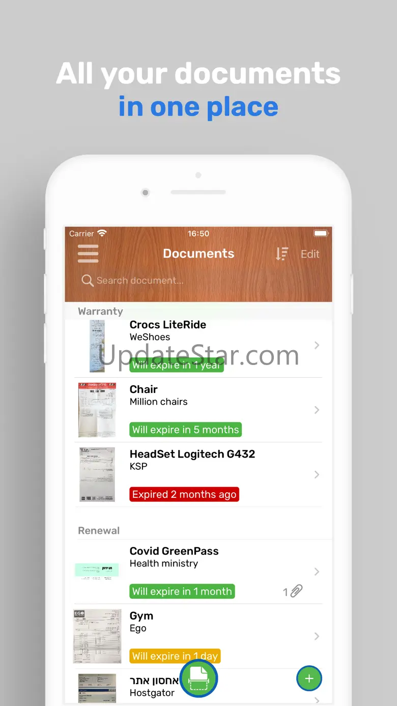 Reminders' drawer - Scan docs 3.2