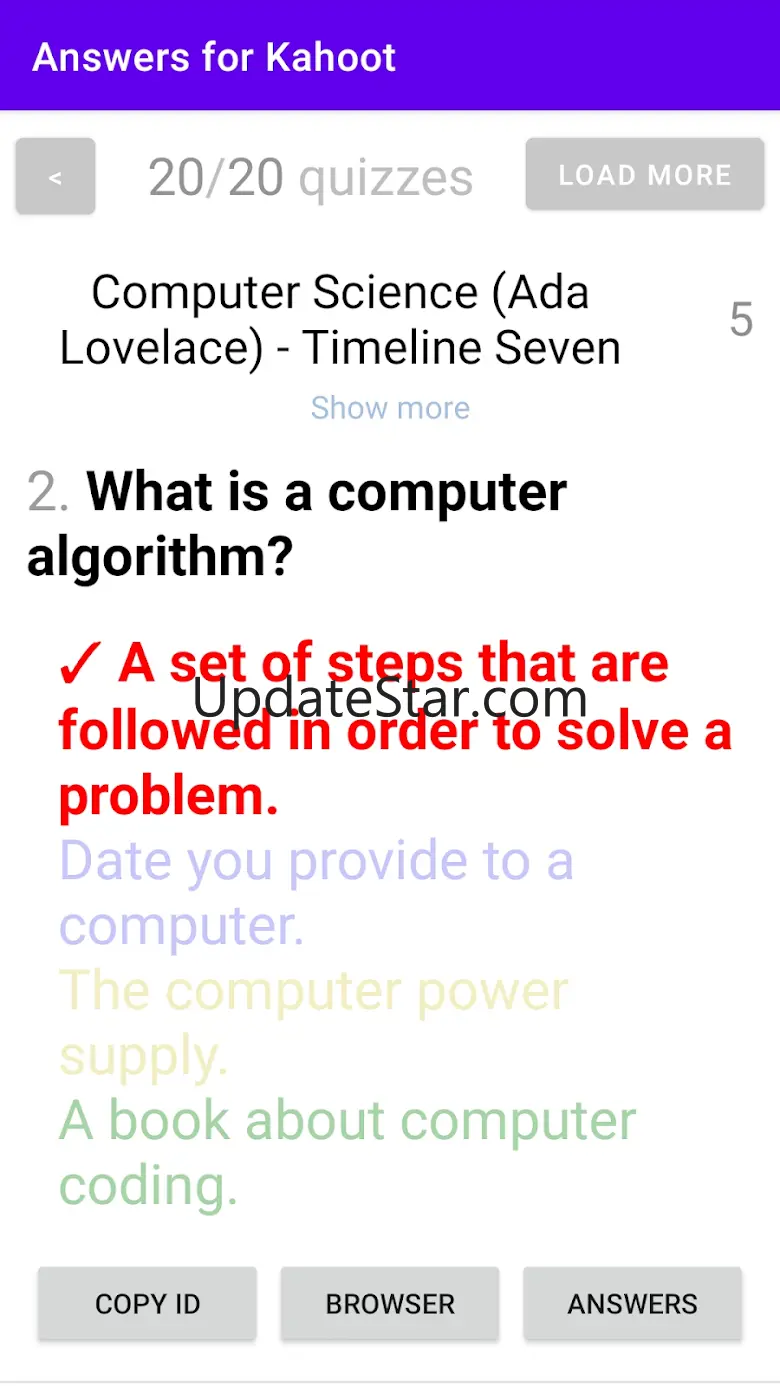 Answers for Kahoot 1.0