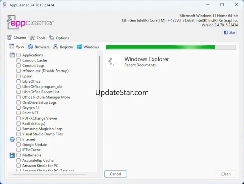 UpdateStar AppCleaner 3.4.7815.23434