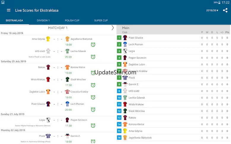 Live Scores for Ekstraklasa 2.2.6