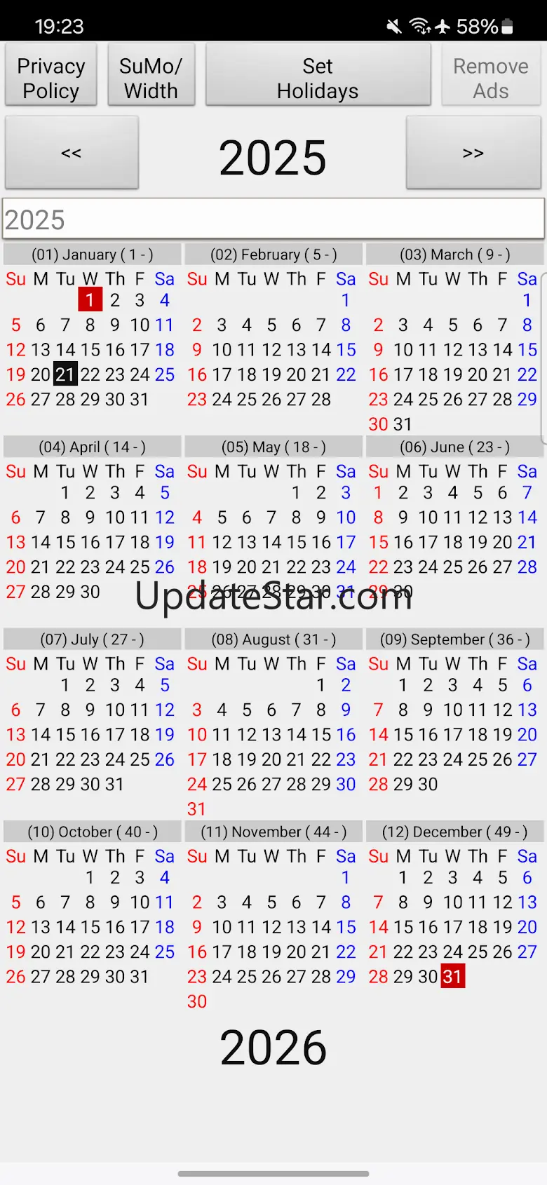 Annual Holiday Calendars 20250208