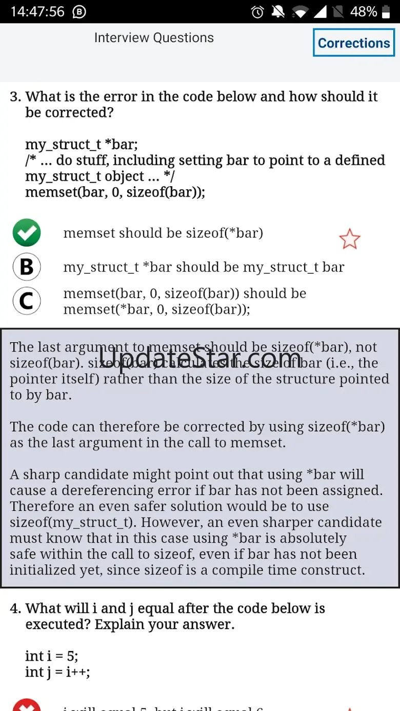 MCQ C ++ Training explanations 7.15