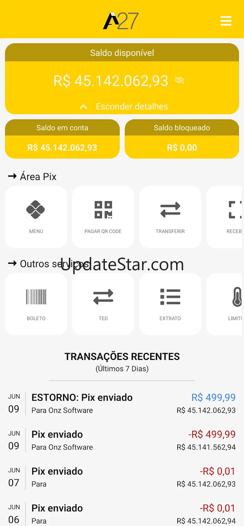 A27: conta, pix, pagamentos 1.31.5