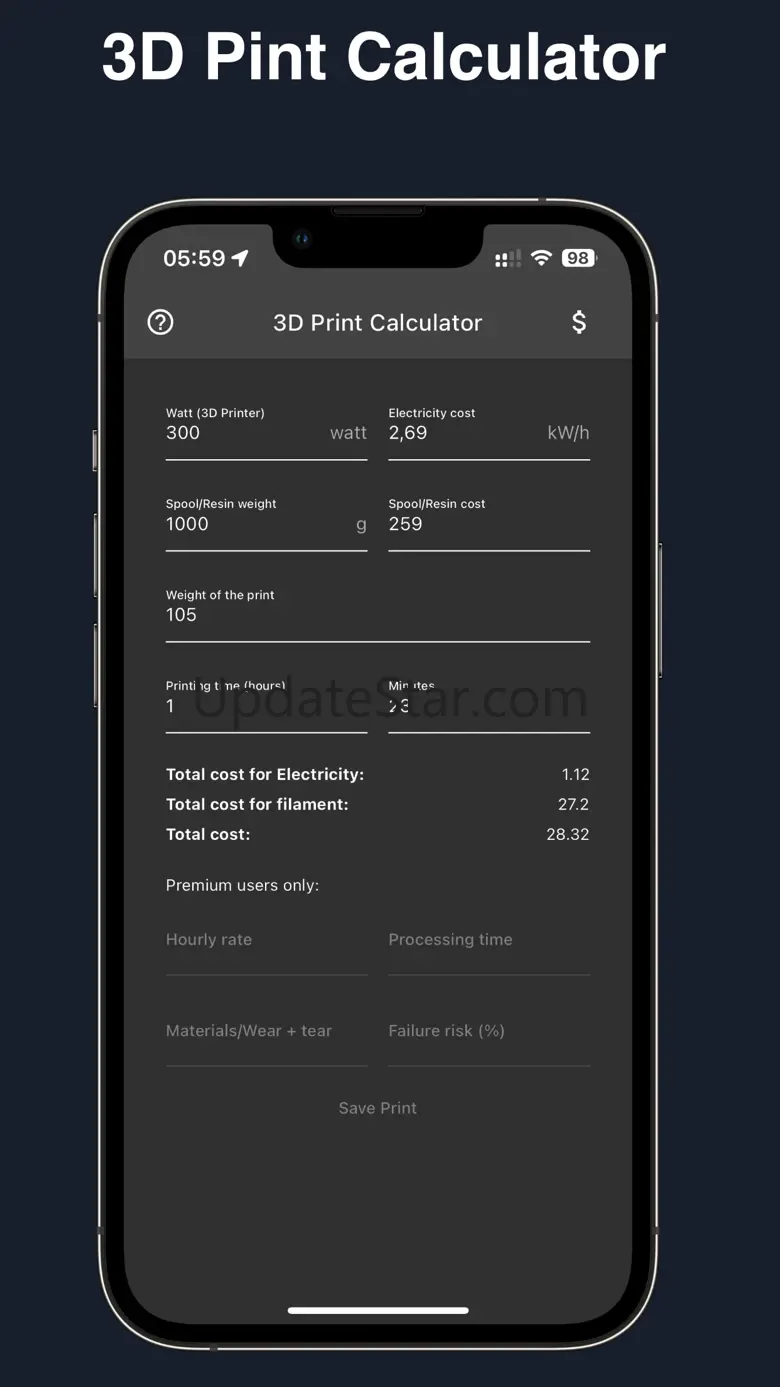 3D Printer Cost Calculator 2.1.2