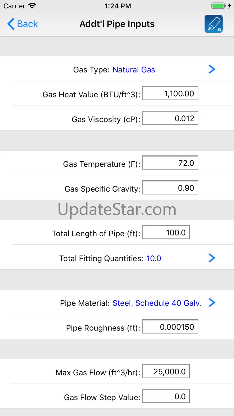 HVAC Pipe Sizer - Gas Low 4.5