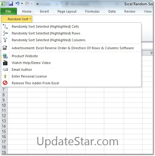 Excel Random Sort Order of Cells, Rows & Columns Software 7.0