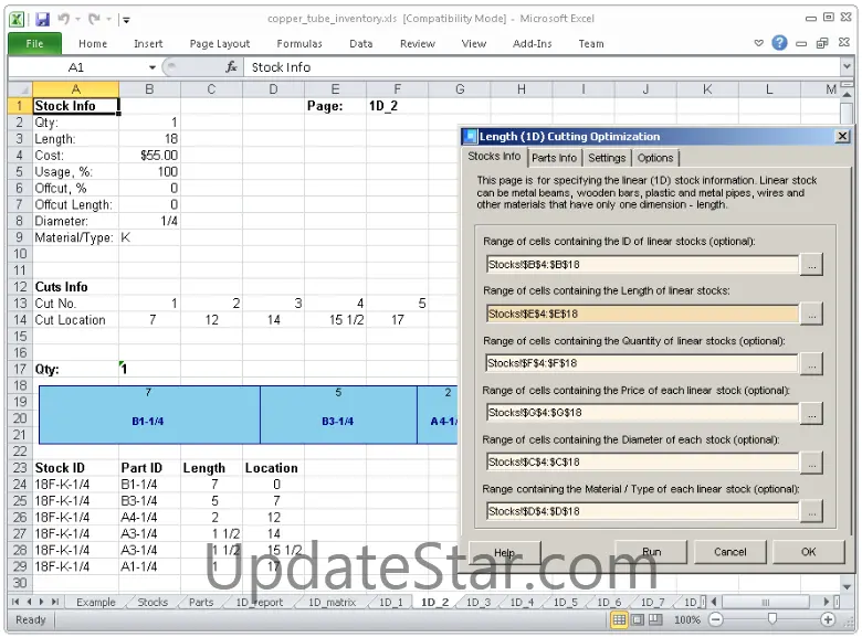 1DCutX - Length Cutting Add-in for Excel