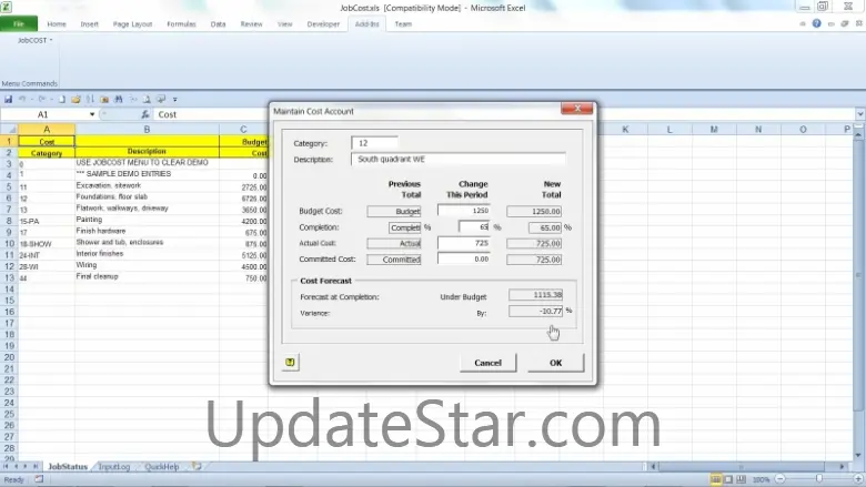 JobCOST Controller for Excel 11.1