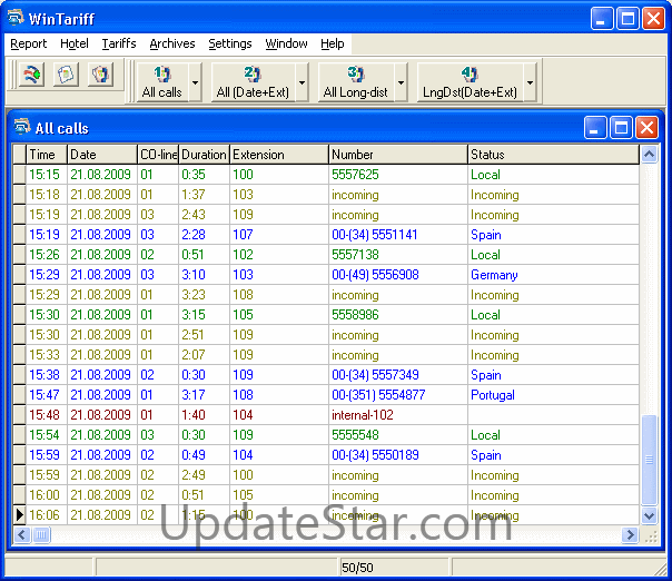 WinTariff call accounting software 2.9.7