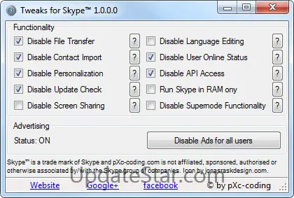 Tweaks for Skype™ 1.0.0.2