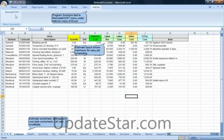 RemodelCOST Estimator for Excel 18.0