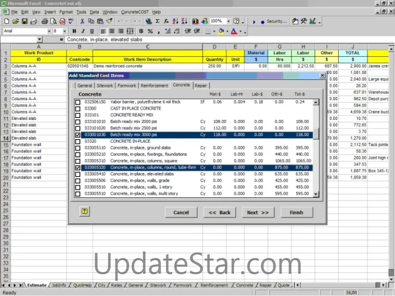 ConcreteCost Estimator for Excel 15.0