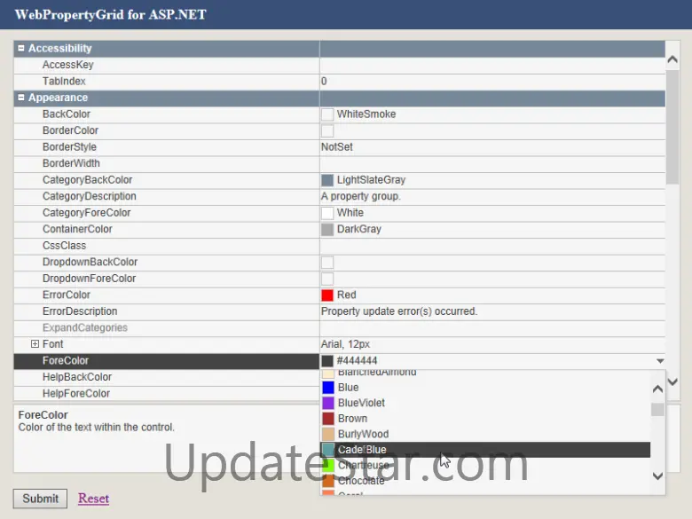 WebPropertyGrid for ASP.NET 1.0
