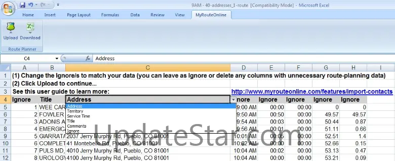 MyRouteOnline Excel Add-in Route Planner 1.1