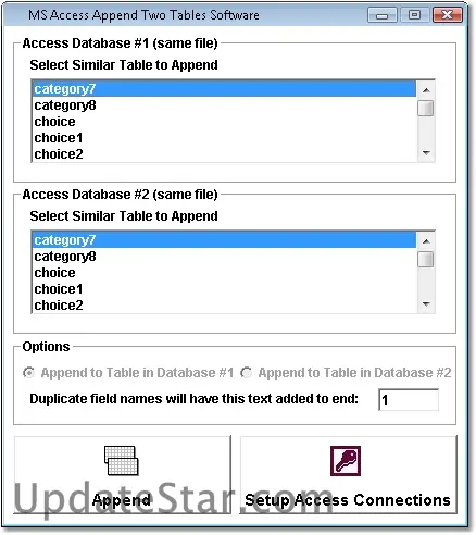 MS Access Append Two Tables Software 7.0