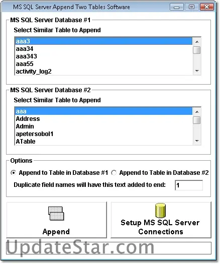 MS SQL Server Append Two Tables Software 7.0