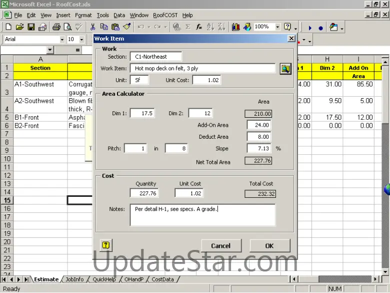RoofCOST Estimator for Excel 14.1