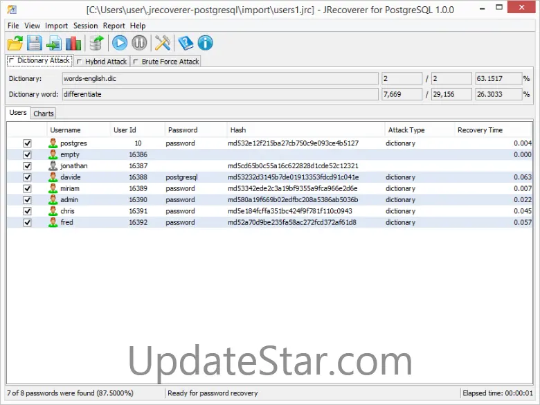 JRecoverer for PostgreSQL Passwords 1.5