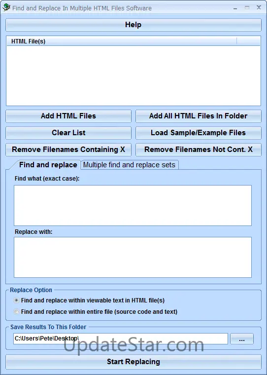Find and Replace In HTML Files Software 7.0