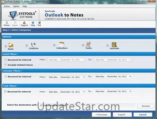 Export Outlook to Notes 7.1