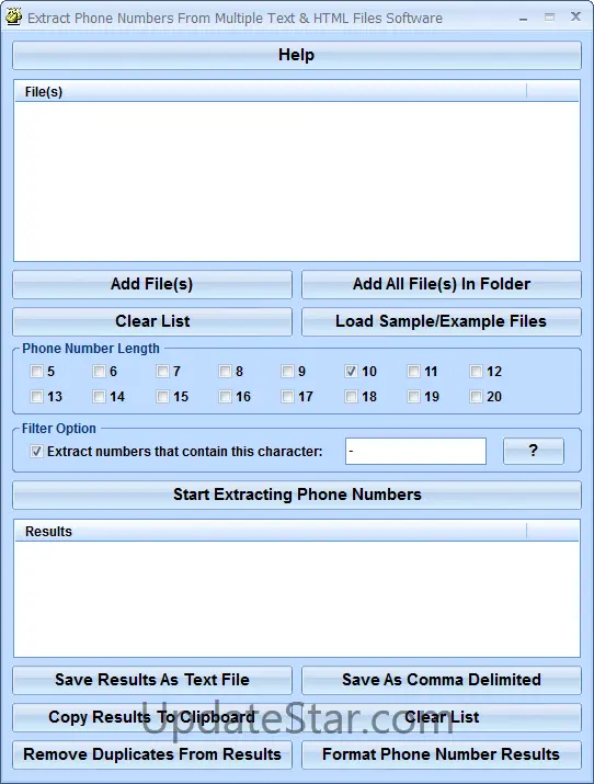 Extract Phone Numbers From Multiple Text & HTML Files Software 7.0