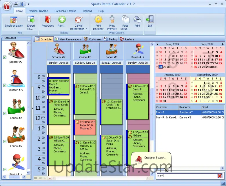 Sports Rental Calendar for Workgroup 3.1