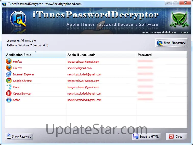 Password Decryptor for Apple iTunes 6.0
