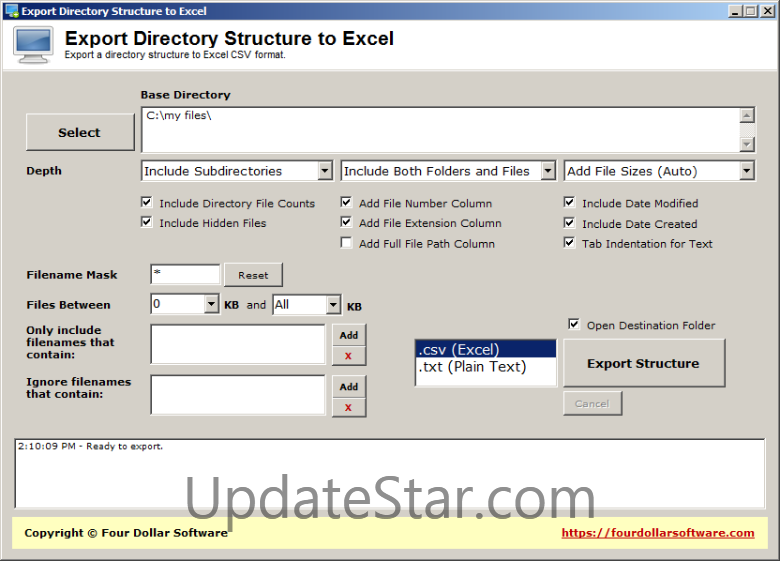Export Directory Structure to Excel 1.0