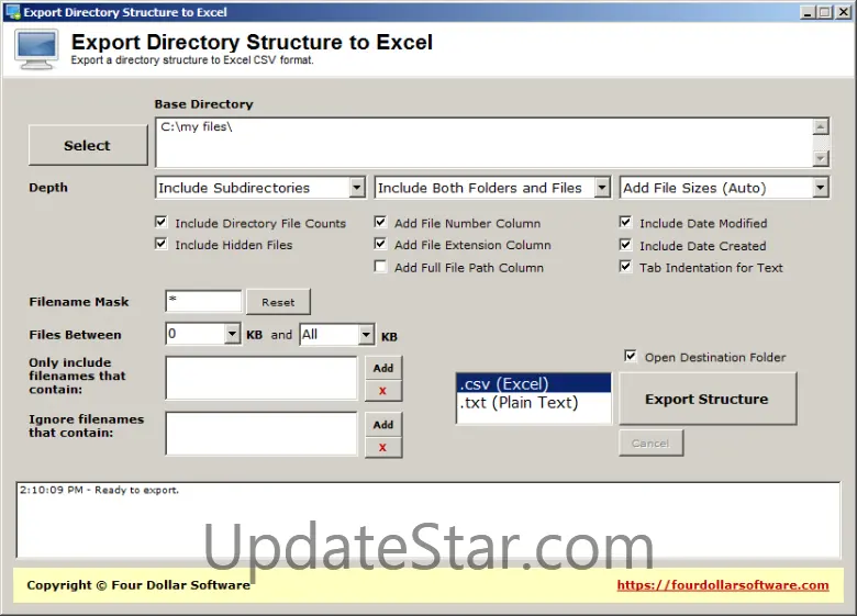 Export Directory Structure to Excel 1.0