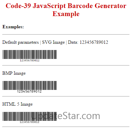 Code39 HTML5 JavaScript Generator 18.3