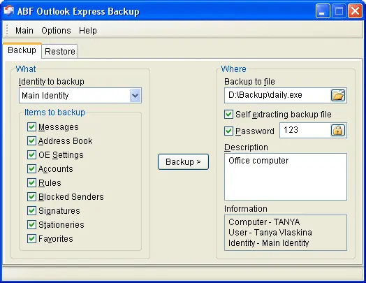 123 Outlook Express Backup 2.3